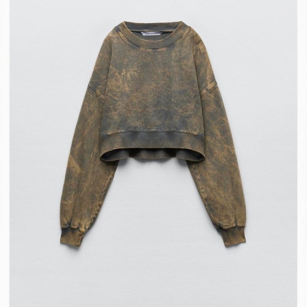 Zara Brown Tie-Dye Cropped Sweatshirt